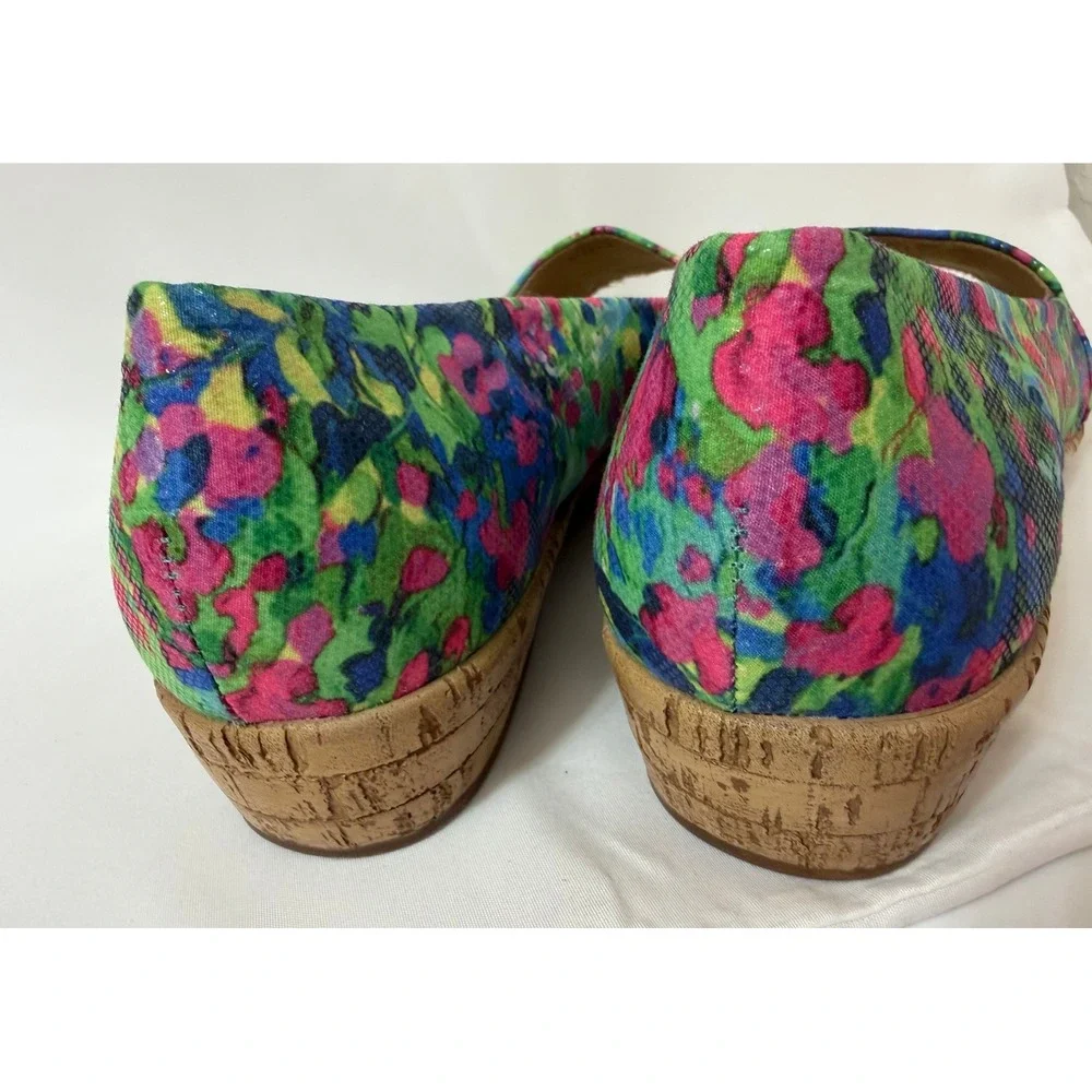 Michelle D Ellena Floral Peep Toe Wedge Shoes Multi Color Cork Heel 9.5 M